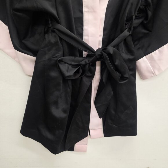 Victoria's Secret black & pink satin short robe kimono One Size Belted - Picture 4 of 10
